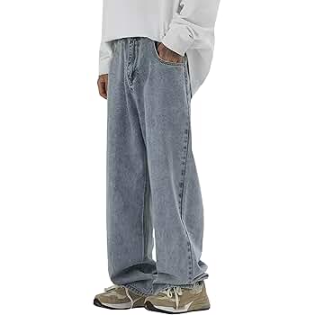 JEKE-DG Men's Casual Loose Wide Leg Jeans Straight Leg Hip